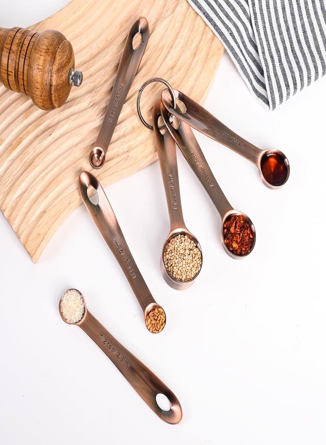 Viwehots Copper Measuring Spoons Set with Flat Bottom for Kitchen & Baking, Stainless Steel Measuring Spoons Set for Dry & Liquid, Metal Measuring Tools Set with Engraved US & Metri Markings - Image 4