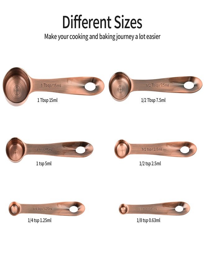Viwehots Copper Measuring Spoons Set with Flat Bottom for Kitchen & Baking, Stainless Steel Measuring Spoons Set for Dry & Liquid, Metal Measuring Tools Set with Engraved US & Metri Markings - Image 2