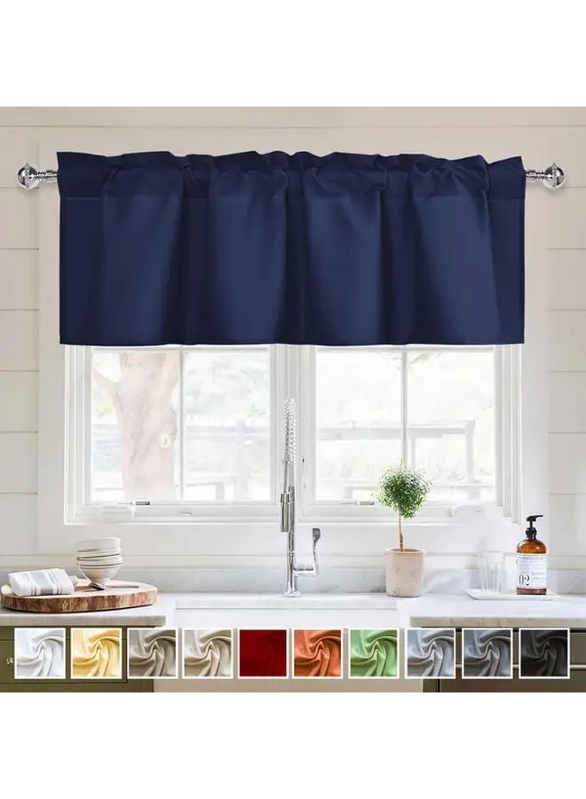 Navy Blue Rustic Polka Dot Sheer Curtain Light Filtering Rod Pocket 42W x 24L - Image 1