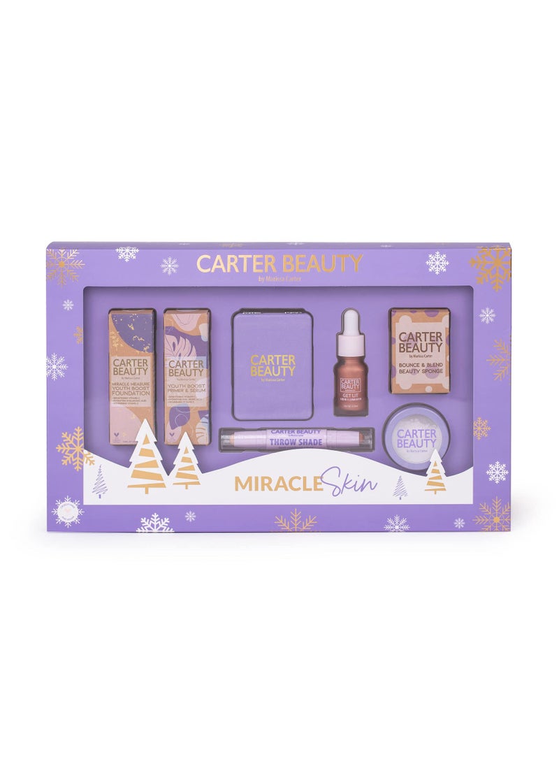 Carter Beauty Carter Beauty Miracle Skin - Makeup For A More Radiant Effect - Perfect For An On The Go Face Look - Includes Foundation, Illuminator, Contour Stick, Setting Powder - Sticky Toffee - 7 Pc Gift Set 