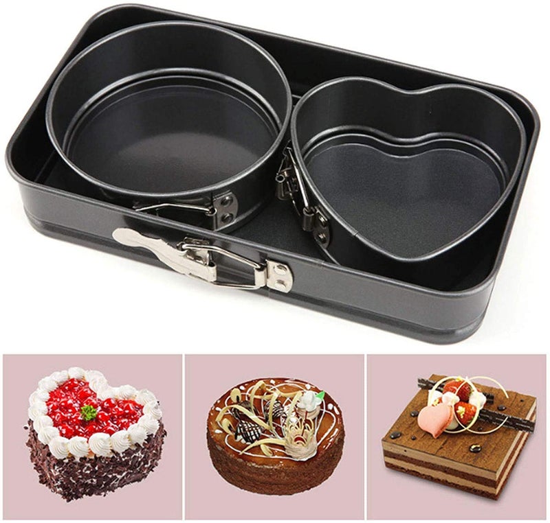 ZYHDFH Cake Tin Set of 3 Pcs Springform Pan Bakeware Set Cake Mold Set Baking Tray Round Springform Pan Heart-Shaped Baking Pan Rectangular Cake Pan Leakproof Non-Stick Coated with Removable Bottom - Image 3