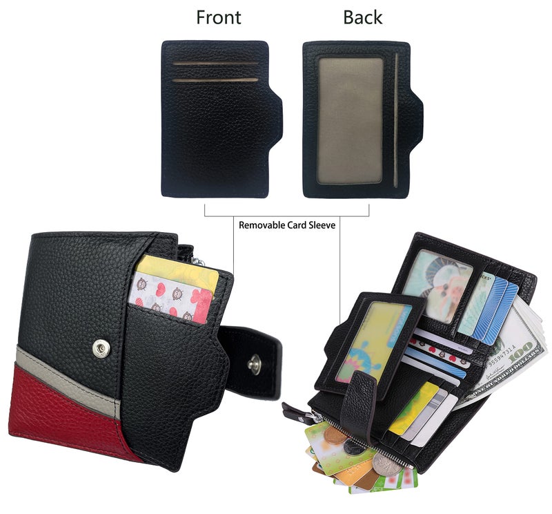 AINIMOER Women's RFID Blocking Leather Small Compact Bi-fold Zipper Pocket Wallet Card Case Purse with id Window (Wavy Black) - Image 3