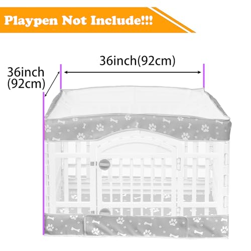 THINMUHAND 2 Pack Dog Playpen Cover and Bottom Pad Fits for 36 Inch 4 Panels Pet Playpen, Dog Crate Pad Puppy Play Pen Cover, Hoop and Loop Design (Note: Playpen Not Included). -Gray - Image 2