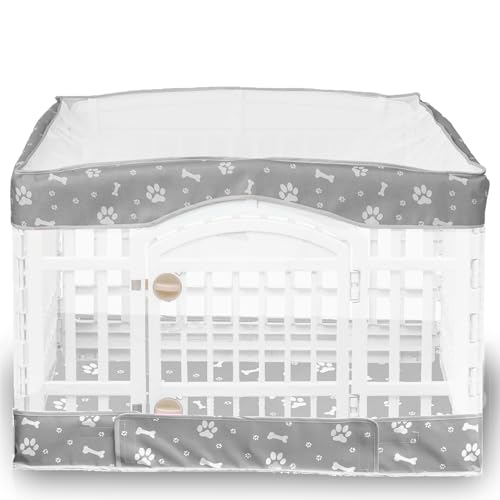 THINMUHAND 2 Pack Dog Playpen Cover and Bottom Pad Fits for 36 Inch 4 Panels Pet Playpen, Dog Crate Pad Puppy Play Pen Cover, Hoop and Loop Design (Note: Playpen Not Included). -Gray - Image 1