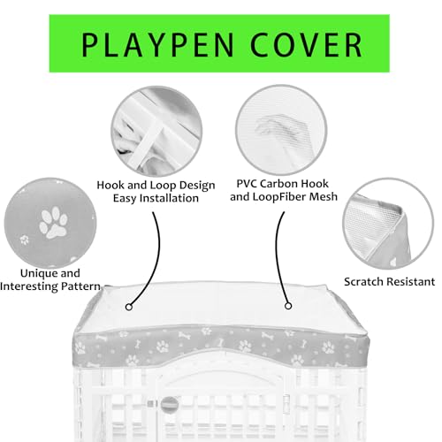THINMUHAND 2 Pack Dog Playpen Cover and Bottom Pad Fits for 36 Inch 4 Panels Pet Playpen, Dog Crate Pad Puppy Play Pen Cover, Hoop and Loop Design (Note: Playpen Not Included). -Gray - Image 3