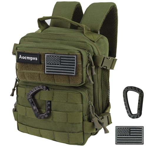 Aocmpxs Mini Tactical Backpack 9L Small Gym Backpacks for Men Women Molle Military Pack with US Flag Patch and Carabiner Green - Image 1