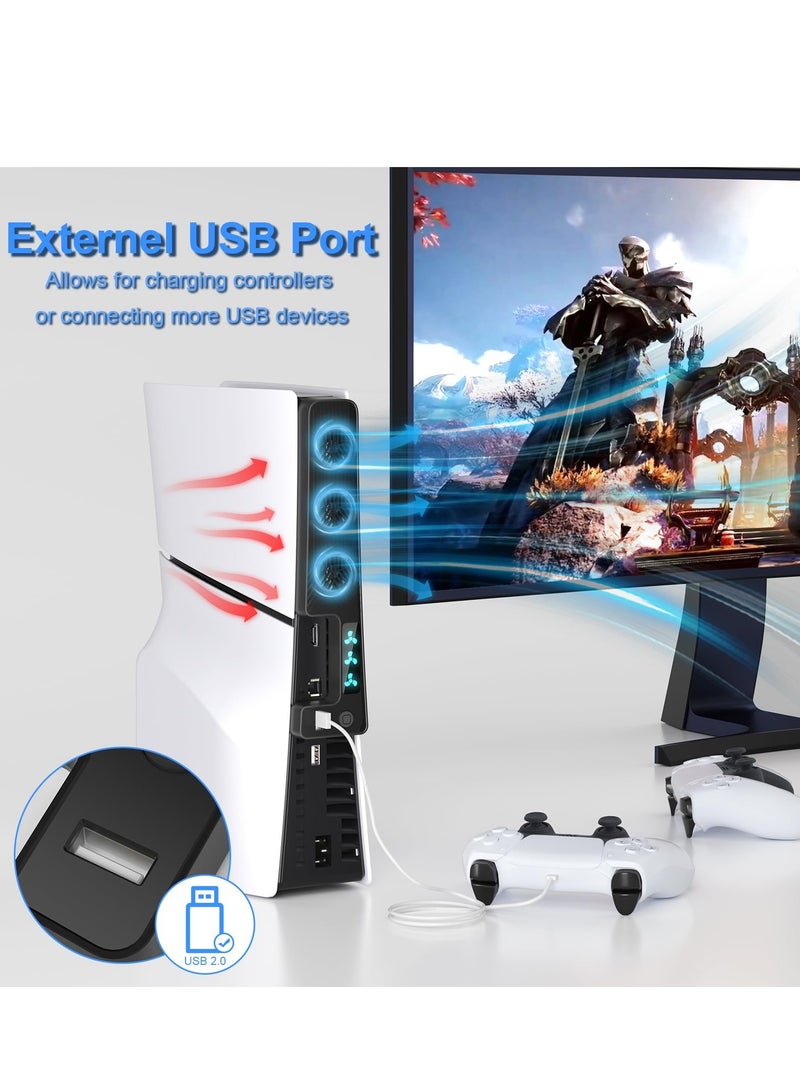KASTWAVE Cooling Fan for New PS5 Slim, Efficient Quiet PS5 Slim Cooler with 3 Fan Speeds, USB 3.0 Port, Accessories for PlayStation 5 Slim Digital/Disc Version Cooler with LED Light - Image 4