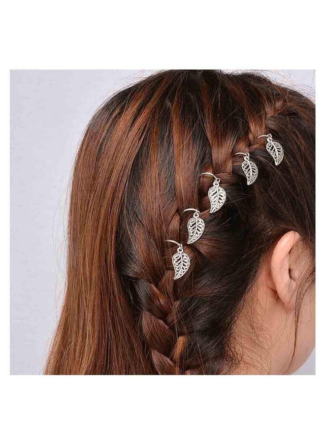 Olbye Dreadlock Hair Rings Silver Leaf Hair Braid Rings Hair Loops Clips Summer Plaits Braid Hair Loop Accessories For Women And Girls - Image 1