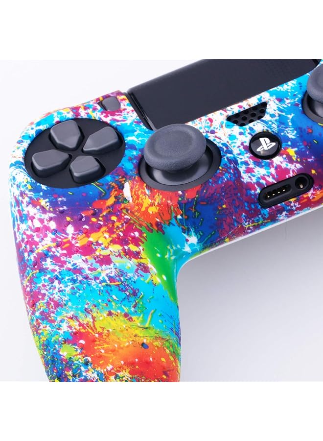 Water Transfer Printing Dots Silicone Cover Skin Case For Sony Ps4/Slim/Pro Dualshock 4 Controller X 1(Spashing Paint) With Thumb Grips X 10 - Image 4