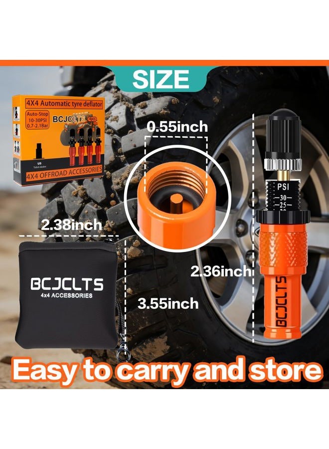 BCJCLTS Adjustable Auto-Stop Tire Deflator Valve Kit (10-30 PSI) Tire Air Down Tool Offroad 4x4 Screw-on Automatic Tire Deflators. (4, Orange) - Image 4