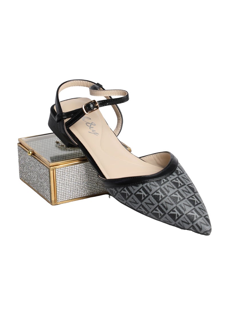Grey/Black Ankle Strap Ballerina Flat with Modern Design  - Image 2