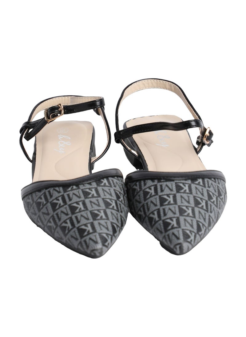 Grey/Black Ankle Strap Ballerina Flat with Modern Design  - Image 1