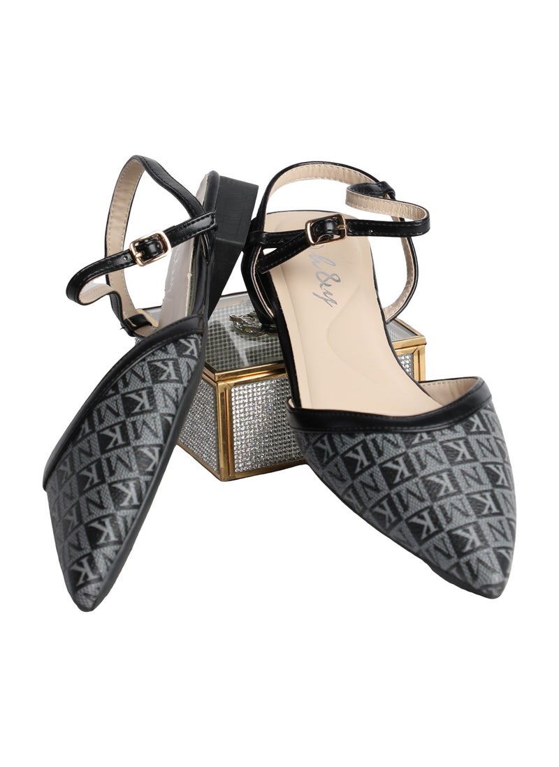 Grey/Black Ankle Strap Ballerina Flat with Modern Design  - Image 3