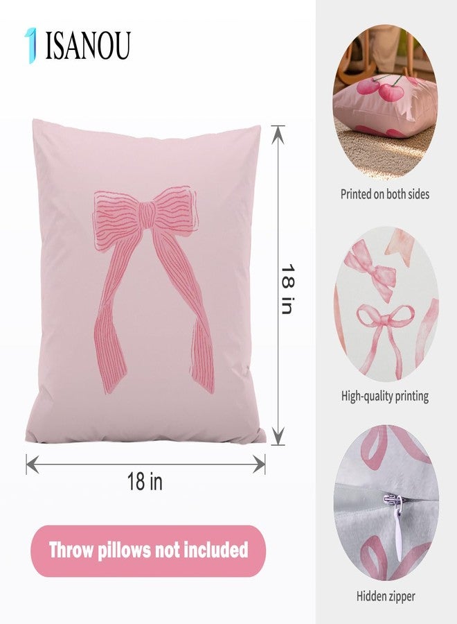 ISANOU Coquette Room Decor,Pink Cute Bow Throw Pillow Covers 18x18 Set of 4,Gifts for Teen Girls Women,Pink Decorative Pillowcase for Sofa Couch Bedroom Chair Home - Image 5