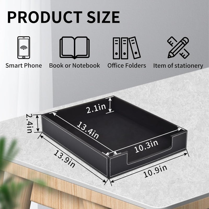 RHCSZ PU Leather 1-Layer Stackable Office File Document Tray Case Rack Paper Letter Tray Desk File Document Organizer Holder (Black) - Image 2