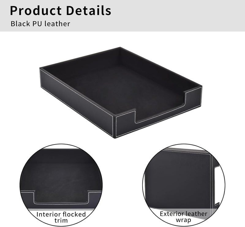 RHCSZ PU Leather 1-Layer Stackable Office File Document Tray Case Rack Paper Letter Tray Desk File Document Organizer Holder (Black) - Image 5