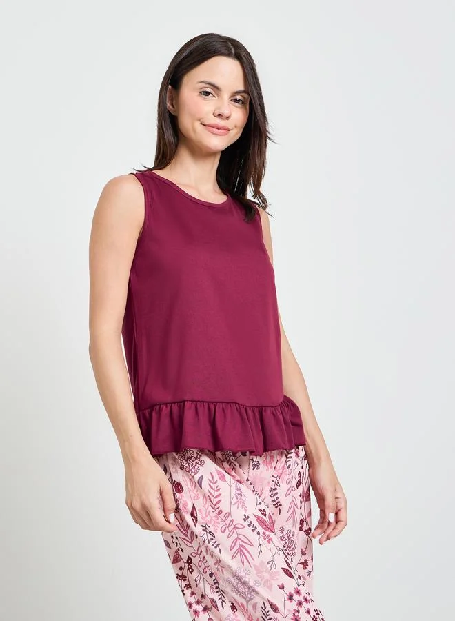Styli Ruffle Hem Tank and All Over Floral Pyjama Set