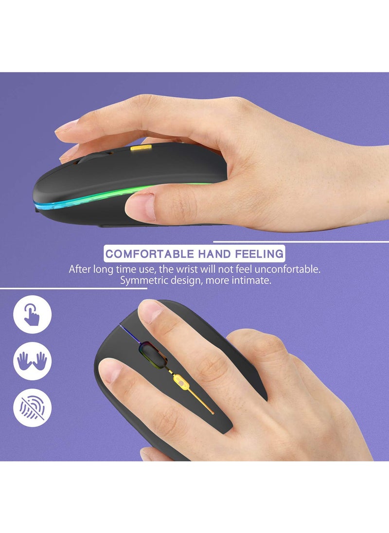 Generic - LED Ultra-Thin Wireless Mouse Rechargeable Slim Silent Mouse 2.4G Portable Mobile Optical Office Mouse with USB & Type-c Receiver for Notebook, PC, Laptop, Computer, Desktop - Image 1