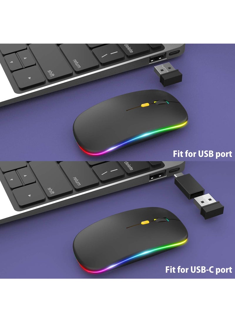 Generic - LED Ultra-Thin Wireless Mouse Rechargeable Slim Silent Mouse 2.4G Portable Mobile Optical Office Mouse with USB & Type-c Receiver for Notebook, PC, Laptop, Computer, Desktop - Image 1