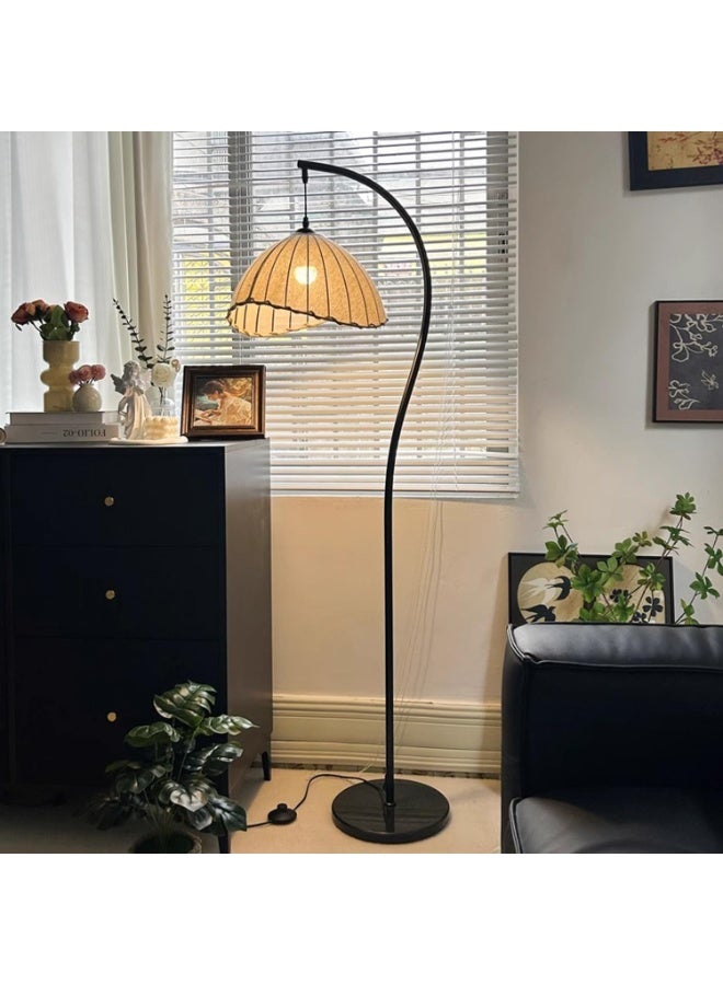 GUDOO Floor Lamp with Fabric Lampshade,Black Tall Reading Lamp with Marble Base,Vintage Style Standing Lamp for Living Room Bedroom and Office - Image 1
