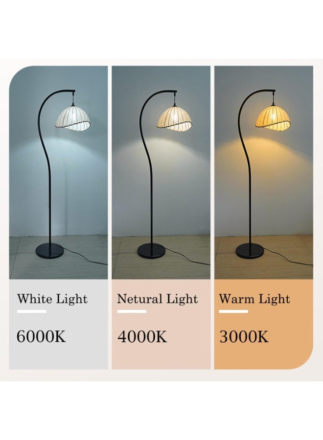 GUDOO Floor Lamp with Fabric Lampshade,Black Tall Reading Lamp with Marble Base,Vintage Style Standing Lamp for Living Room Bedroom and Office - Image 2