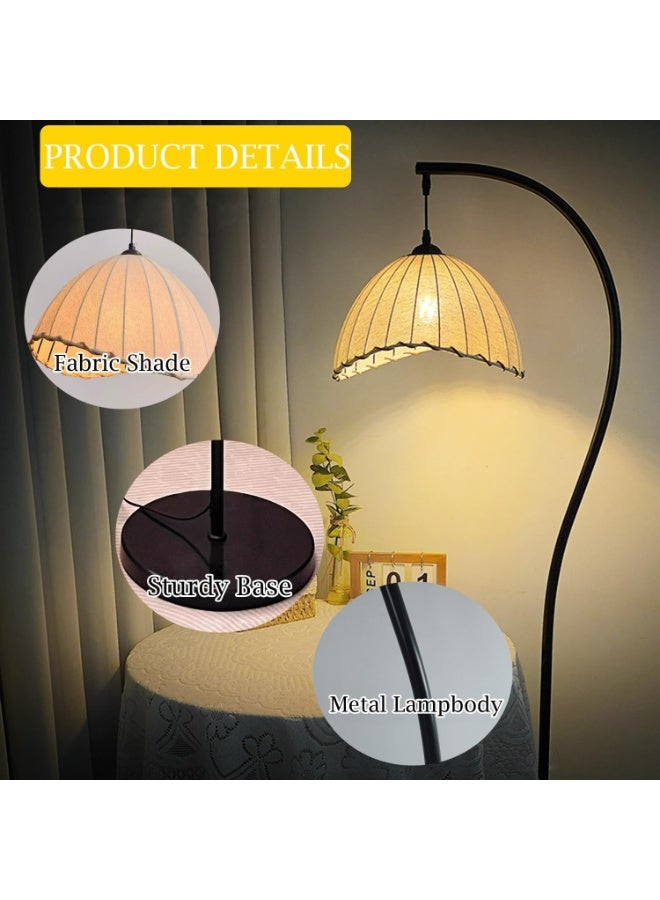 GUDOO Floor Lamp with Fabric Lampshade,Black Tall Reading Lamp with Marble Base,Vintage Style Standing Lamp for Living Room Bedroom and Office - Image 3