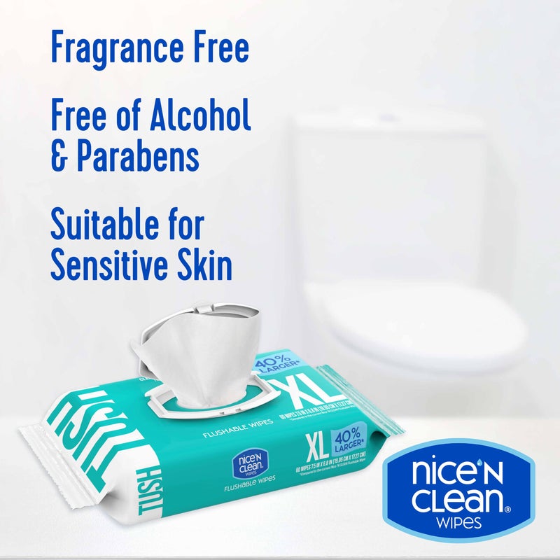 Nice 'N CLEAN Extra Large Flushable Wipes | 40% Larger Wipes | 6.8" x 7.5" Unscented XL Adult Wet Wipes | Septic and Sewer Safe | Fragrance Free, Hypoallergenic, Plant Based | 180 Butt Wipes - Image 5