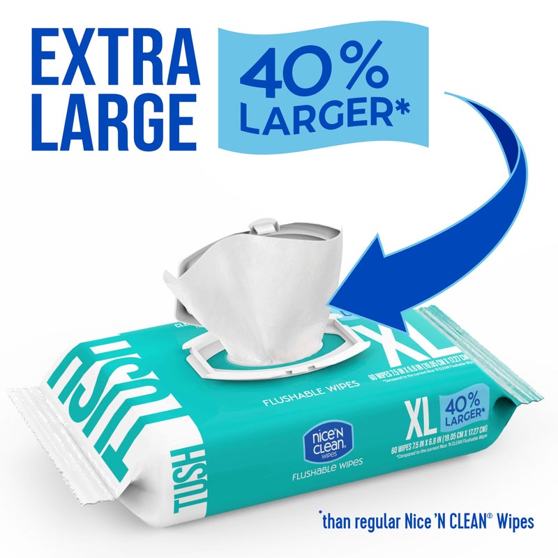 Nice 'N CLEAN Extra Large Flushable Wipes | 40% Larger Wipes | 6.8" x 7.5" Unscented XL Adult Wet Wipes | Septic and Sewer Safe | Fragrance Free, Hypoallergenic, Plant Based | 180 Butt Wipes - Image 3