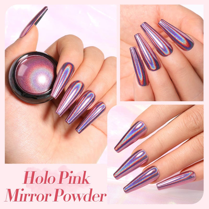 Born Pretty Chrome Nail Powder Metallic Mirror Powder Holographic Pigment Powder Manicure Nail Art Decoration Sets Silver Gold Pink Rose Gold 4 Boxes - Image 4