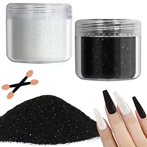Allstarry 2 Colors Nail Glitter Dust  White Black Sand Powder Shining Sugar Effect Glitter Candy Coat Cosmetic Festival DIY Nail Art Decoration Crafts for Manicure