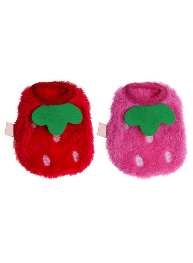 Create idea Create idea 2PCS Strawberry Guinea Pig Clothes Small Pet Winter Plush Warm Apparel Costumes Soft Coats for Rabbits Ferrets Chinchillas Kittens 3XS  - Image 1