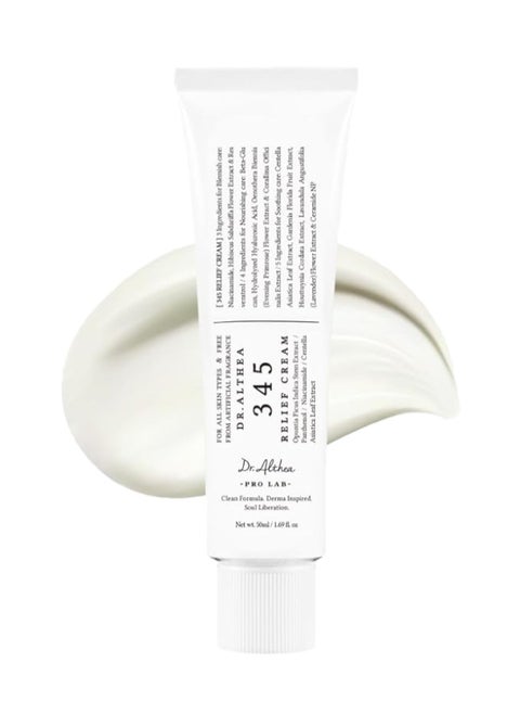 345 Relief Cream Daily Face Moisturizer Blemish Relief Care Soothing Recovery & Moisture with Niacinamide, Panthenol Korean Vegan Skincare for All Skin Types 1.7 Fl Oz
