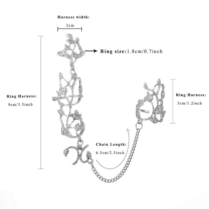Yalice Charm Leaf Full Finger Ring Bracelets Dainty Knuckle Open Ring Harness Hand Chains Adjustable Statement Rings Jewelry for Women Gift (Silver) - Image 2