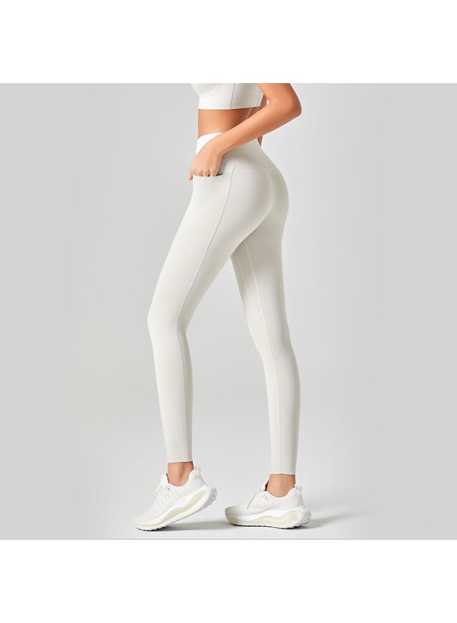 Leggings Oatmeal white-5113 Shark Pants Women's No Embarrassment Line High Waist Hip Pilates Fitness Yoga Tight Sports Trousers
