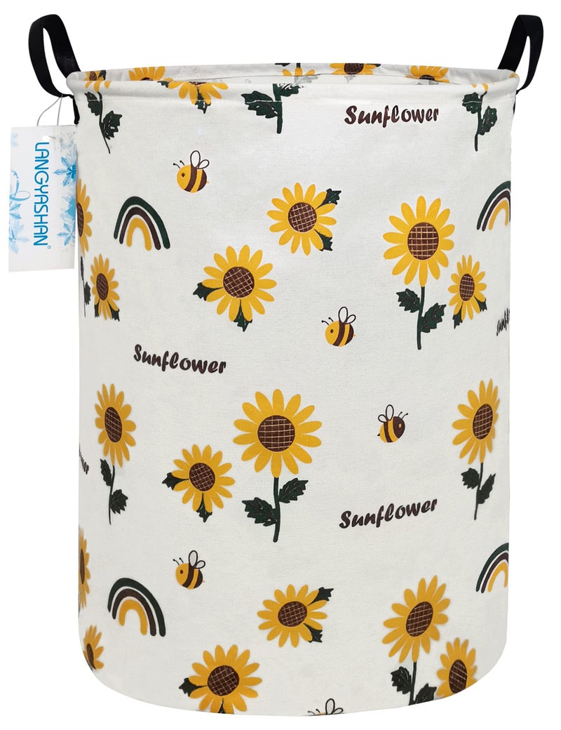 LANGYASHAN Storage Bin Canvas Fabric Collapsible Organizer Basket for Laundry HamperToy BinsGift Baskets Bedroom ClothesBaby Nursery Sunflower