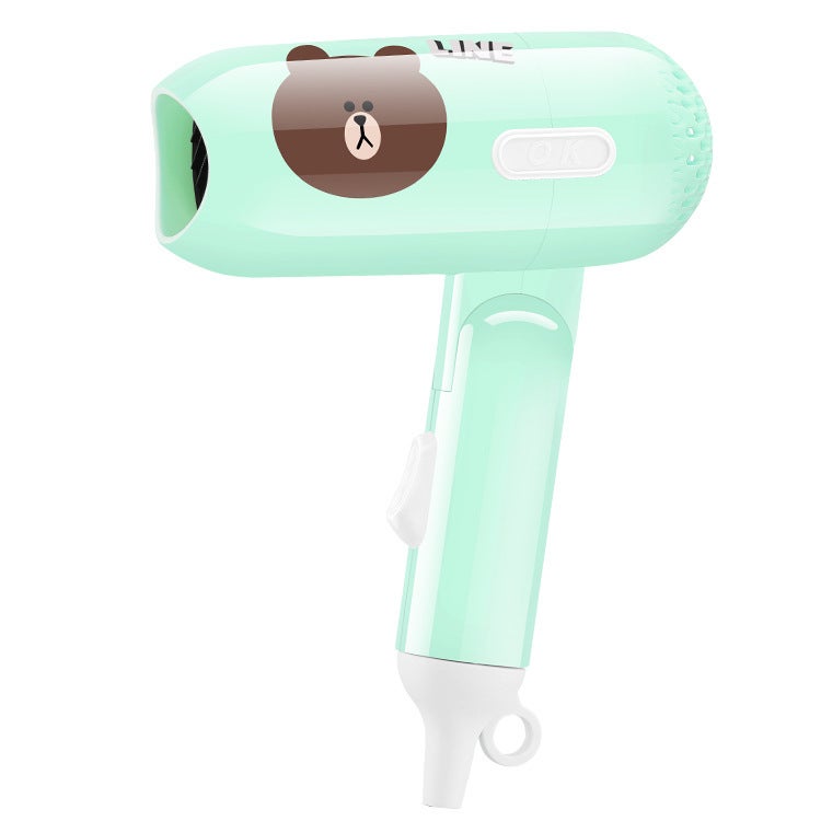 Generic Mini Foldable Portable Dual Speed Hair Dryer Student Dormitory Small Power Consumption Internet Celebrity Hair Dryer Cartoon Des Green Bear 