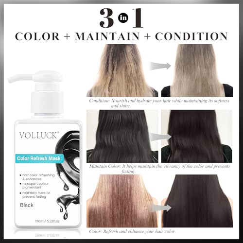 VOLLUCK Color Depositing Conditioner, 3-in-1 Cruelty-free Color Depositing Hair Mask for Enhances Shine & Softness, Non-foaming for All Hair Types (Black, 5.28 Fl oz) - Image 3