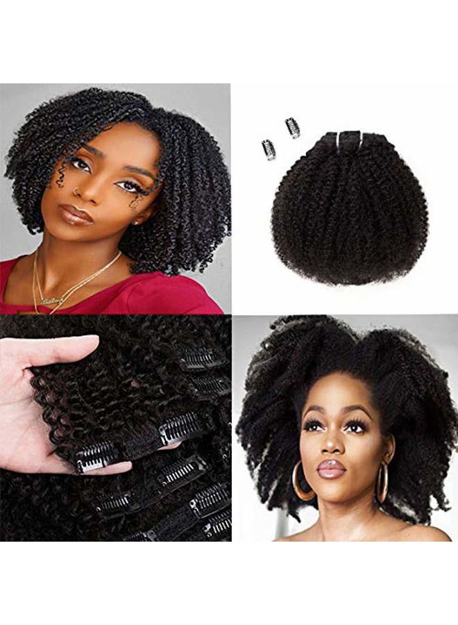 SAEIALL SAGA QUEEN 4B 4C Clip In Human Hair Afro Kinky Curly Clip In Hair Extensions 8pcs 18 stainless steel clips Brazilian Virgin Human Hair Afro Curly Clip Ins for American African (8inch, natural black) - Image 1