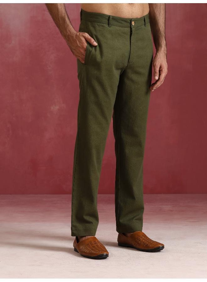 ترو برونز Men's Olive green Cotton Mandarin Collar Kurta Co-ord set  - Image 5