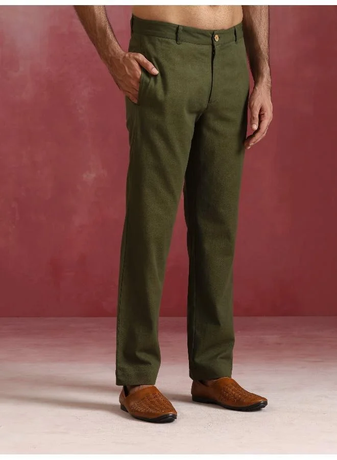 ترو برونز Men's Olive green Cotton Mandarin Collar Kurta Co-ord set