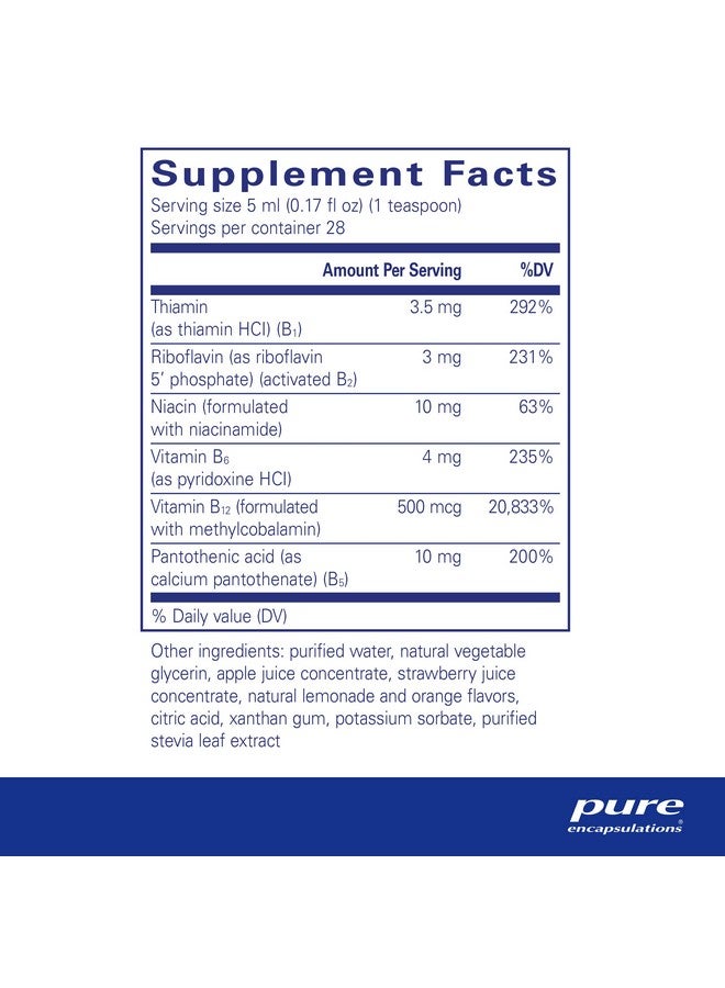 Pure Encapsulations B-Complex Liquid - مركب فيتامين ب السائل - للأعصاب واستقلاب الطاقة* - خالٍ من الجلوتين ونباتي - 4.73 أونصة (140 مل) - Image 2