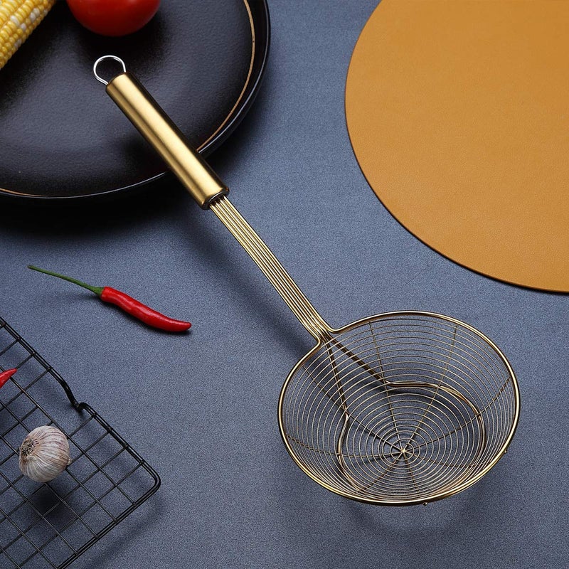 Kyraton Gold Strainer Spider Skimmers For Kitchen,Kyraton Stainless Steel Titanium Gold Plating Slotted Spoon Pasta Strainers Tomato Food Strainer Skimmer Ladle For Kitchen Cooking and Frying Food  - Image 3