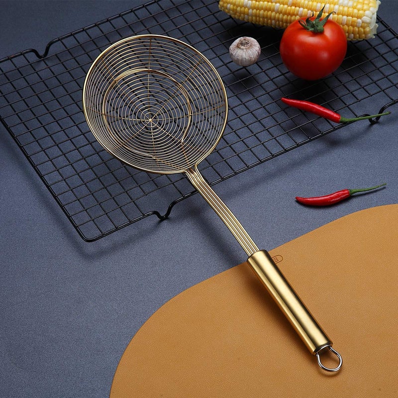 Kyraton Gold Strainer Spider Skimmers For Kitchen,Kyraton Stainless Steel Titanium Gold Plating Slotted Spoon Pasta Strainers Tomato Food Strainer Skimmer Ladle For Kitchen Cooking and Frying Food  - Image 2