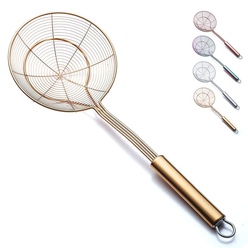 Kyraton Gold Strainer Spider Skimmers For Kitchen,Kyraton Stainless Steel Titanium Gold Plating Slotted Spoon Pasta Strainers Tomato Food Strainer Skimmer Ladle For Kitchen Cooking and Frying Food  - Image 1