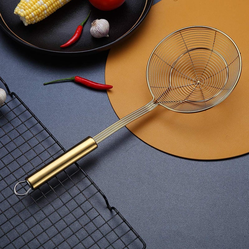 Kyraton Gold Strainer Spider Skimmers For Kitchen,Kyraton Stainless Steel Titanium Gold Plating Slotted Spoon Pasta Strainers Tomato Food Strainer Skimmer Ladle For Kitchen Cooking and Frying Food  - Image 4