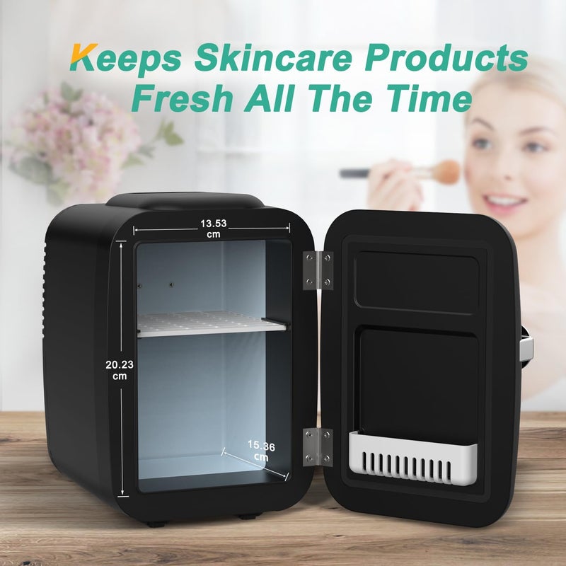 Crownful Mini Fridge, 4 Liter 6 Can Portable Cooler and Warmer, Personal Fridge for Skin Care, Cosmetics, Food, Great for Bedroom, Office, Car, Dorm, ETL Listed (Black) - Image 4