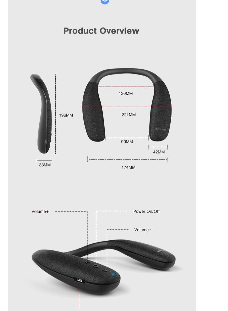 AROAQ Neckband Bluetooth Speakers, Adjustable Wireless Wearable Speaker, Waterproof Comfortable Wearable Wirless Music Box For Boys And Girls Black - Image 4