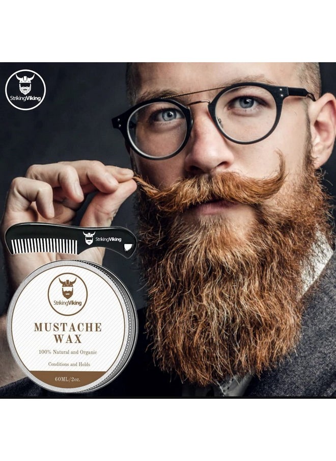 Triking Viking Mustache Wax And Comb Kit Beard And Moustache Wax For Men With Strong Hold Natural Beeswax Helps Tame Style And Groom (Sandalwood Scent 2 Ounce Size)