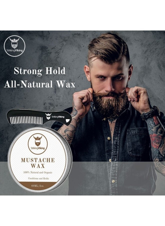 Triking Viking Mustache Wax And Comb Kit Beard And Moustache Wax For Men With Strong Hold Natural Beeswax Helps Tame Style And Groom (Sandalwood Scent 2 Ounce Size)