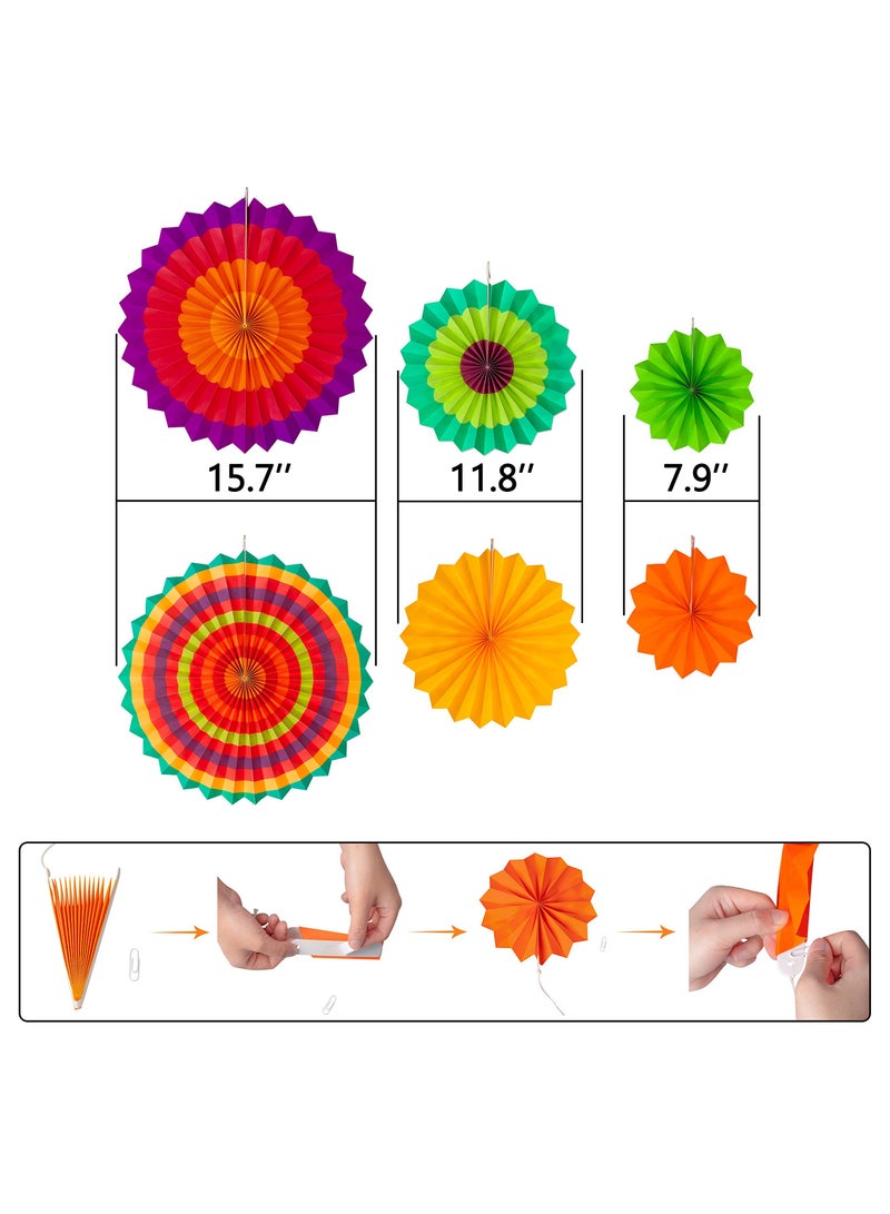 DOUGEI Fiesta Party Decorations - 33pcs Colorful Mexican Themed Hanging Paper Fans, Rainbow Paper Pom Poms, Fiesta Bunting and Tissue Paper Streamers for Birthday, Festival, and Rainbow Parties - Image 3
